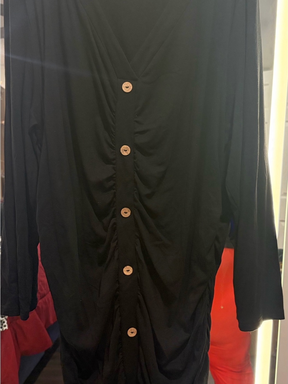SHEIN Black Long Sleeve Button-Front V-Neck Top